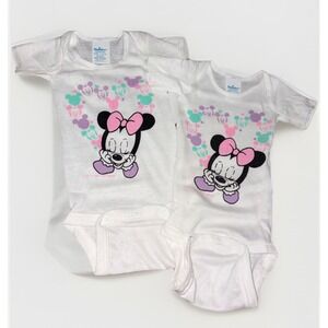 Vtg 80s Dundee Disney Babies Minnie Mouse Bodysuit‎ Lot of 2 Newborn USA